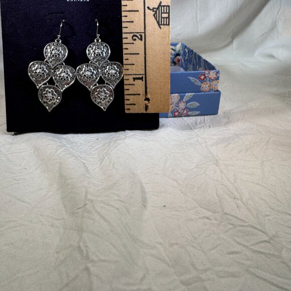 Lucky Brand Fearless Floral Box Silver-Tone Dangle Earrings NWB - Picture 4 of 4